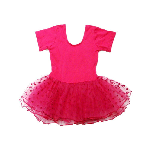 Hot Pink Hearts Short Sleeve Tutu Ballet Dress Girl S-L - SophiasStyle.com